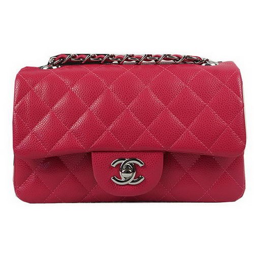Чанта Chanel Classic MINI Flap с розов мотив Cannage CF1119 Сребриста