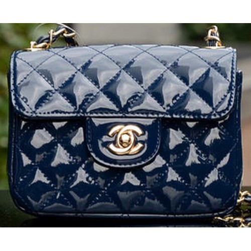 Чанта Chanel Classic MINI с капак, кралска лачена кожа A1115, златиста