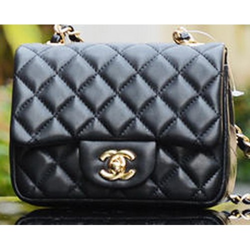 Чанта Chanel Classic MINI с капак от овча кожа A1115 черна