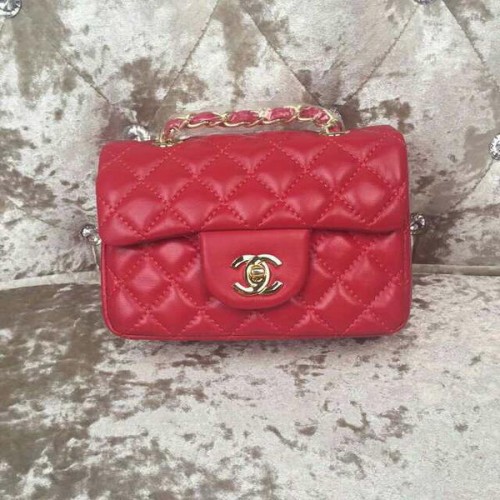 Чанта Chanel Classic MINI с капак от овча кожа A1115 червена