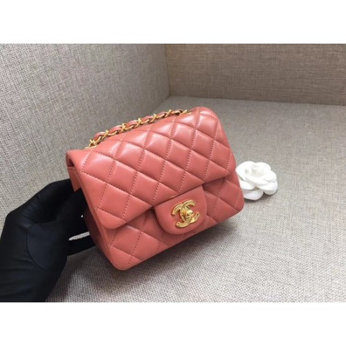 Чанта Chanel Classic MINI Flap, оригинална, от овча кожа A1115, с верижка от розово злато