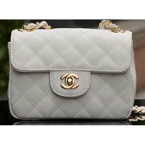 Чанта Chanel Classic MINI Flap с бяла и златна шарка Cannage A1115