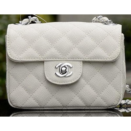 Чанта Chanel Classic MINI Flap с бял мотив Cannage A1115, сребриста