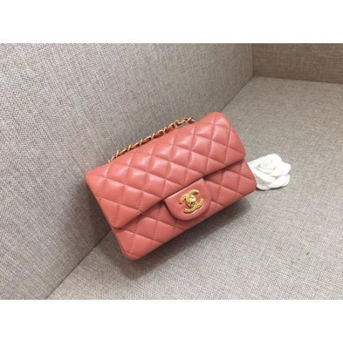 Чанта Chanel Classic MINI Flap, оригинална, от овча кожа A1116, с верижка от розово злато