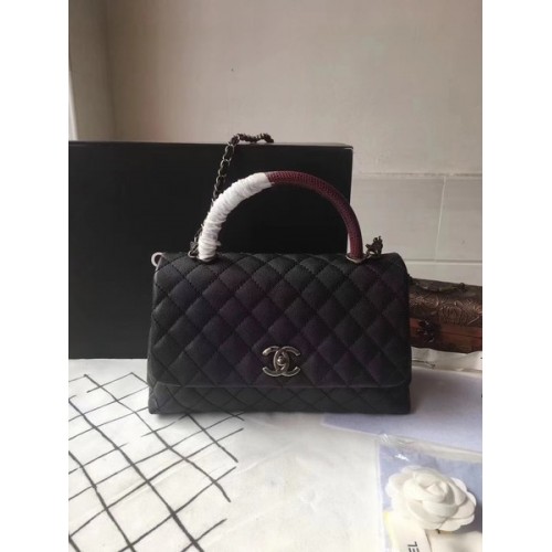 Чанта Chanel Classic Red Top Handle Black Original Leather A92292 Silver