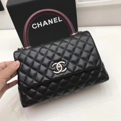 Чанта Chanel Classic Red Top Handle Original Leather A92991 Black