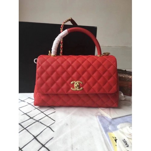 Чанта Chanel Classic Red Top Handle Red Original Leather A92292 Gold