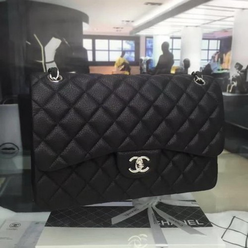 Класическа чанта Chanel Flap от оригинална еленова кожа CHA5212 черна