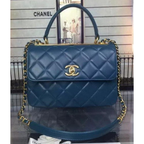 Чанта Chanel Classic Top Flap от оригинална овча кожа A92236 синя
