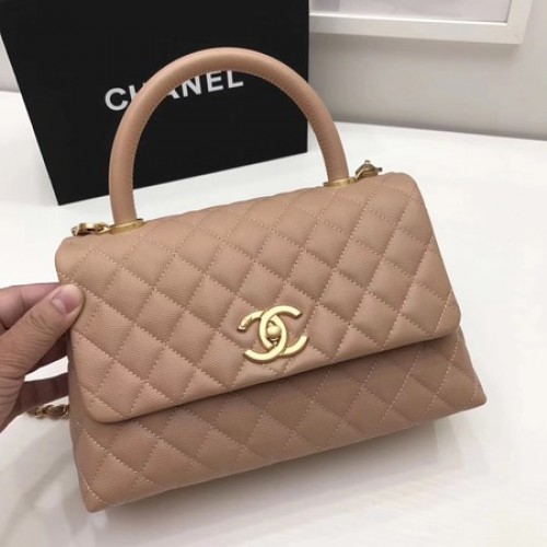 Чанта Chanel Classic Top Handle от оригинална кожа, кайсия, златиста A92991
