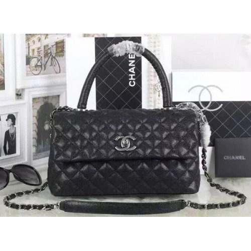 Класическа чанта Chanel с горна дръжка и шарка Cannage A92991 черна
