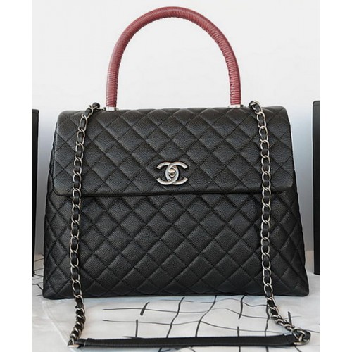 Чанта Chanel Classic с горна дръжка, оригинална, модел Cannage, A92993, черна