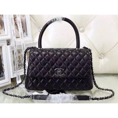 Класическа чанта Chanel с горна дръжка от овча кожа A92991 черна