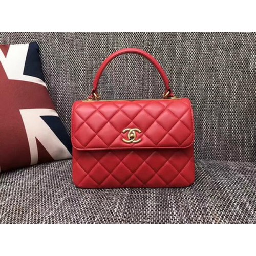 Класическа чанта Chanel с горна дръжка от овча кожа CHA2371 червена