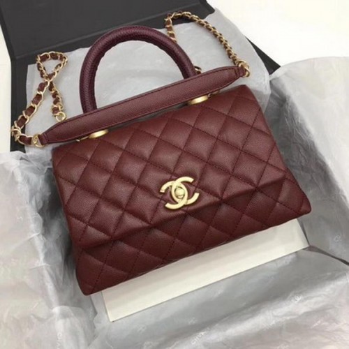Чанта Chanel Classic с горна дръжка, модел Cannage, с шарка на вино A92290, златиста