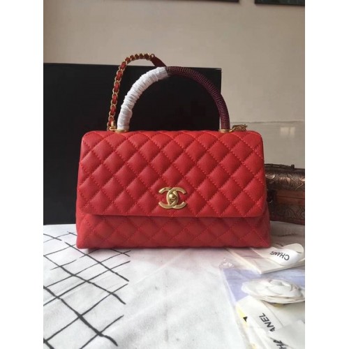Чанта Chanel Classic Wine Top Handle Red Original Leather A92292 Gold