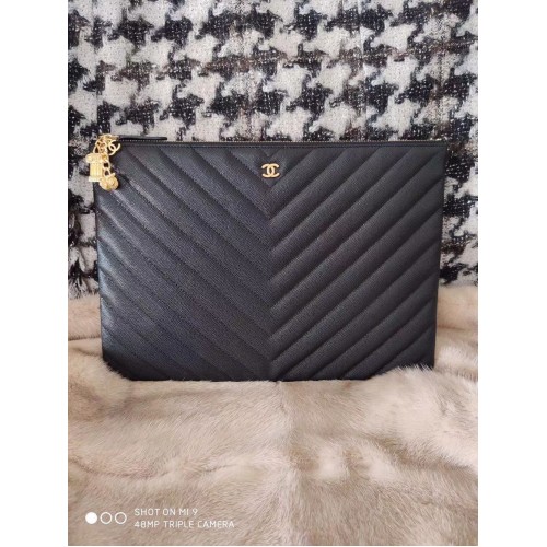 Чанта Chanel Clutch Black Caviar Leather 7012 Gold