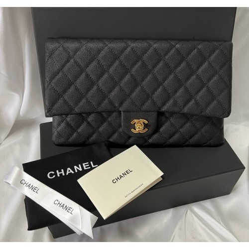 Чанта Chanel Clutch Black Caviar Leather 7013 Gold
