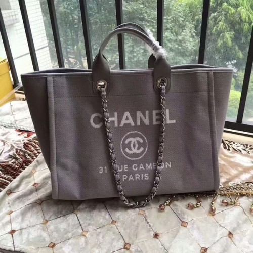 Чанта Chanel Deauville Tote от оригинален плат, кожена A68047-11