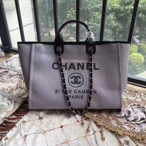 Чанта Chanel Deauville Tote от оригинален плат, кожена A68047-12