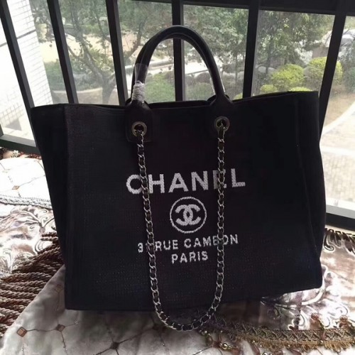 Чанта Chanel Deauville Tote от оригинален плат, кожена A68047-13
