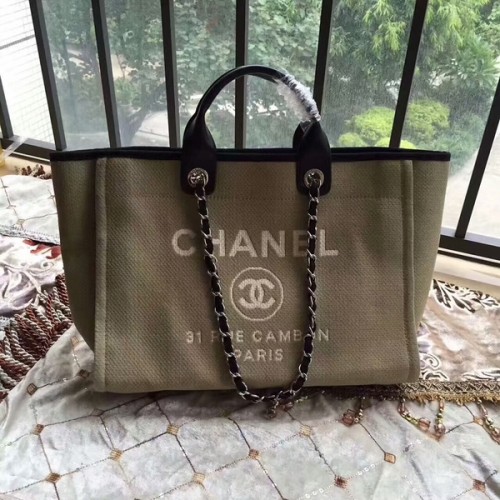 Чанта Chanel Deauville Tote от оригинален плат, кожена A68047-14