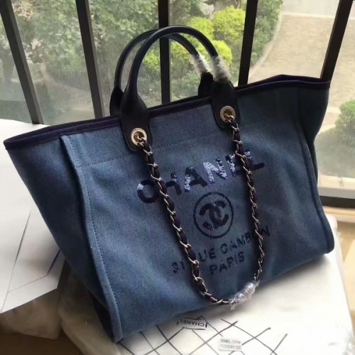 Чанта Chanel Deauville Tote от оригинален плат, кожена A68047-1