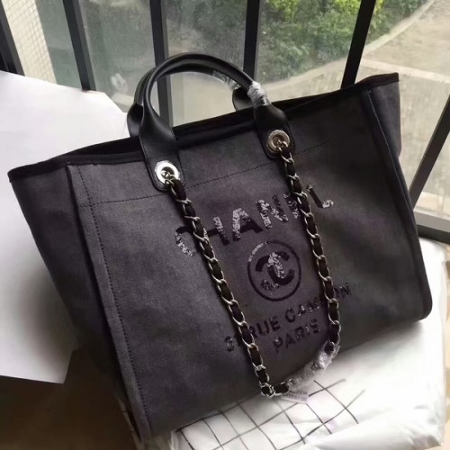 Чанта Chanel Deauville Tote от оригинален плат, кожена A68047-2