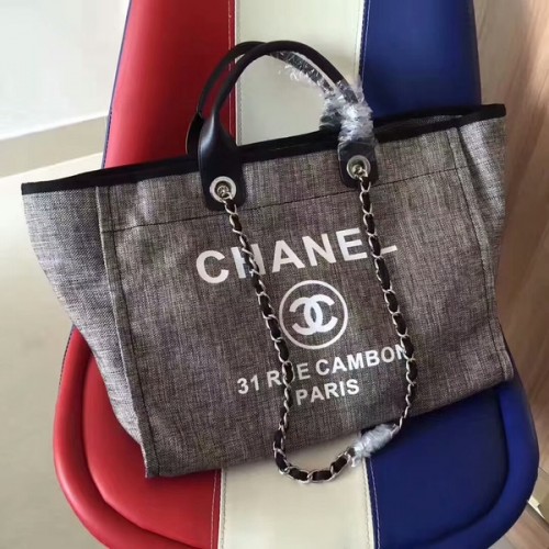 Чанта Chanel Deauville Tote от оригинален плат, кожена A68047-3
