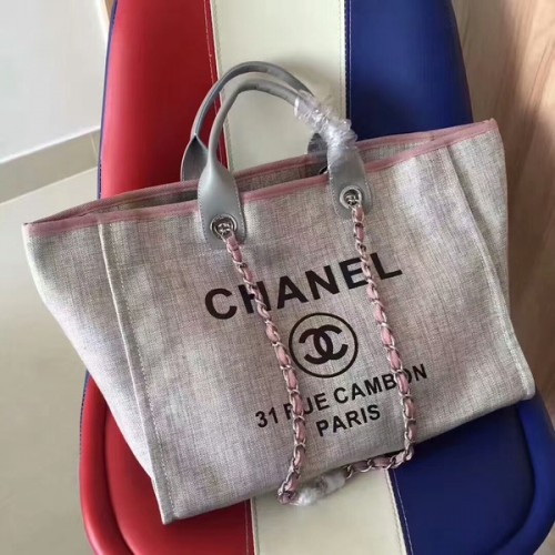Чанта Chanel Deauville Tote от оригинален плат, кожена A68047-4