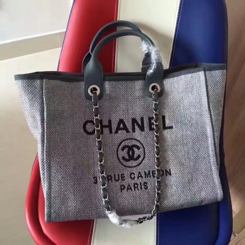Чанта Chanel Deauville Tote от оригинален плат, кожена A68047-5