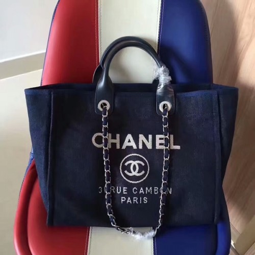 Чанта Chanel Deauville Tote от оригинален плат, кожена A68047-7