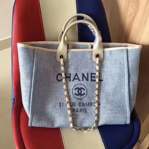 Чанта Chanel Deauville Tote от оригинален плат, кожена A68047-8