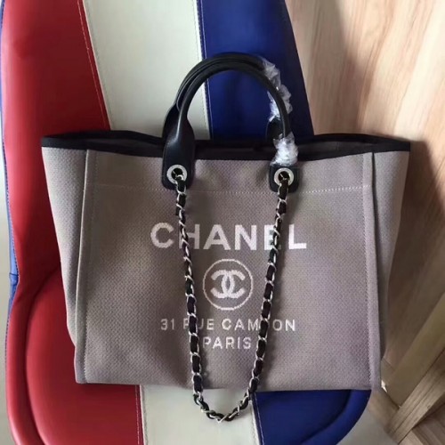 Чанта Chanel Deauville Tote от оригинален плат, кожена A68047-9