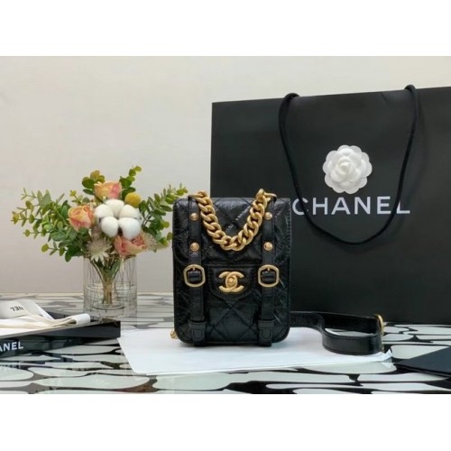 Чанта Chanel FLAP от телешка кожа, златист метал AS2695, черна
