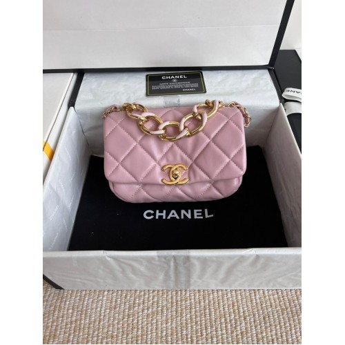 Чанта Chanel FLAP от агнешка кожа, златист метал AS3375, розова