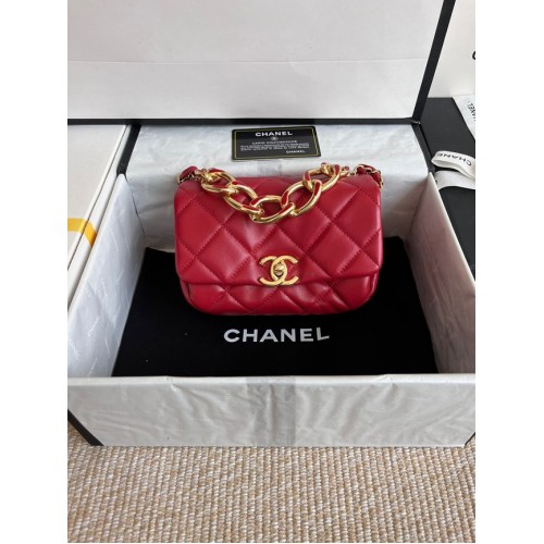 Чанта Chanel FLAP от агнешка кожа, златист метал AS3375, червена