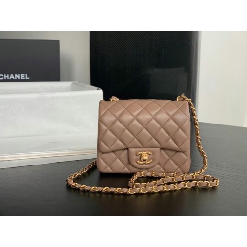 Чанта за през рамо Chanel Flap от агнешка кожа AS1115 в бежово-бежово
