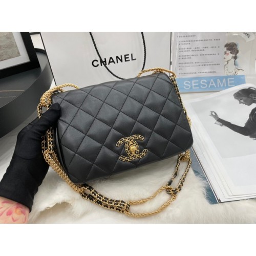 Чанта за през рамо Chanel Flap от агнешка кожа AS2975 черна