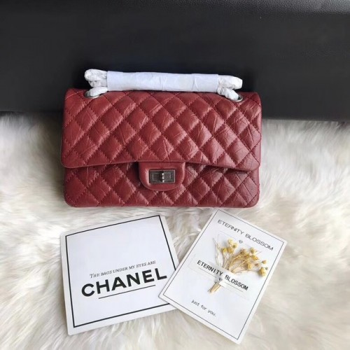 Chanel Flap Original Cowhide Leather 30225 червена сребърна верижка