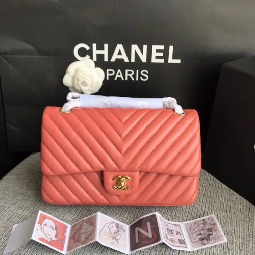 Чанта за през рамо Chanel Flap Original от агнешка кожа 1112V с верижка от диня и червено злато