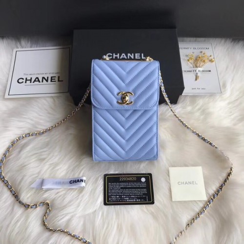 Чанта за мобилен телефон Chanel Flap Original 55698 синя
