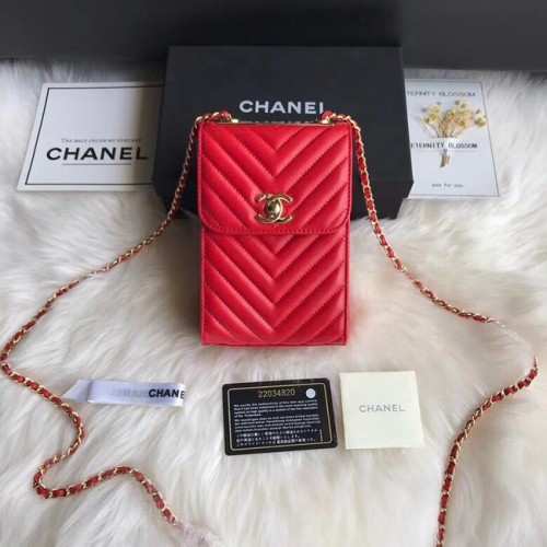 Чанта за мобилен телефон Chanel Flap Original 55698 червена