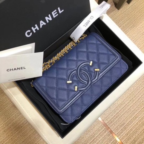 Чанта през рамо Chanel Flap Original Caviar Leather 5698 синя