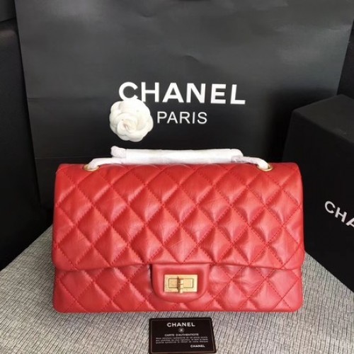 Чанта през рамо Chanel Flap, червена, оригинална, телешка кожа, 277 златни