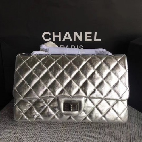 Чанта през рамо Chanel Flap от оригинална телешка кожа, сребриста, 277 сребриста