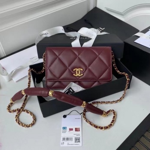 Чанта за през рамо Chanel с капак, мини, оригинална кожа, AS2755, цвят вино