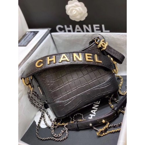 Чанта Chanel Gabrielle Hobo Original от крокодилска кожа A93824 черна