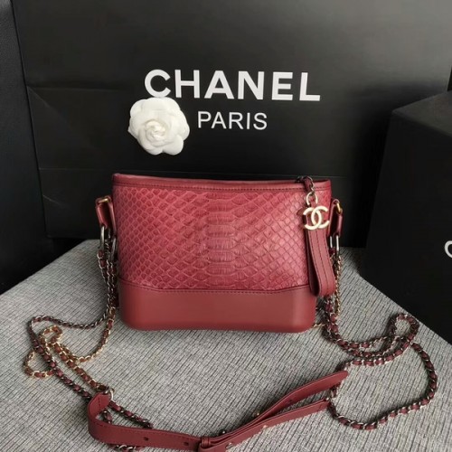 Мини чанта през рамо Chanel Gabrielle от оригинална питонова кожа 8122A, кестенява