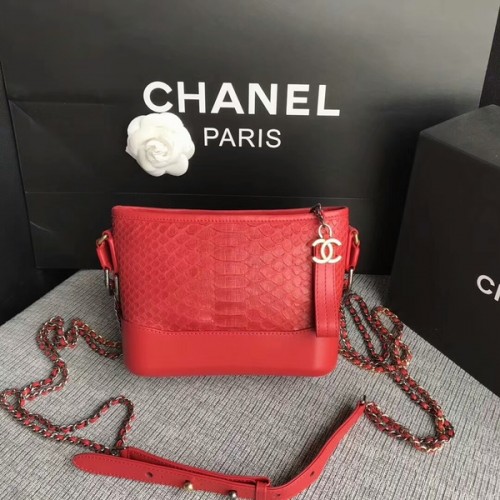 Мини чанта през рамо Chanel Gabrielle от оригинална питонова кожа 8122A червена
